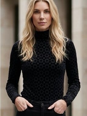 Bailey 44 Black Velvet Dot Turtleneck NEW Small